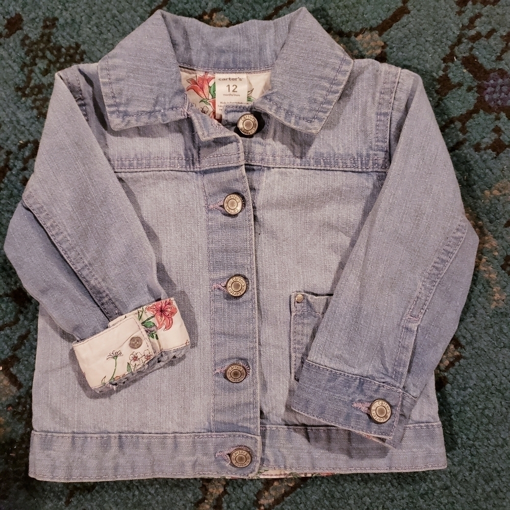 Carter's Jean Jacket Blue Floral Accents Roll Up